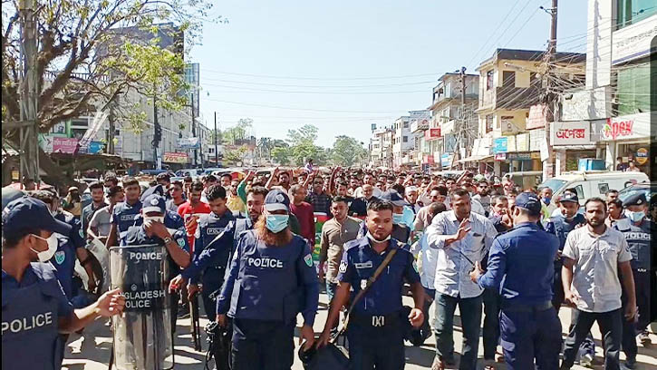 সুনামগঞ্জে বিএনপির মিছিলে পুলিশের বাধা