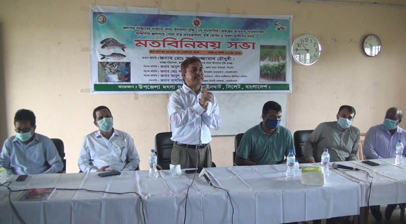 গোয়াইনঘাটের আন্দুদিঘিতে পোনা অবমুক্তকরণ